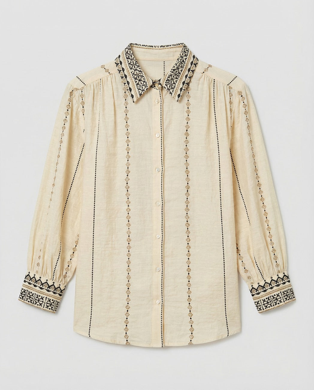 Embroidered print shirt Ecru