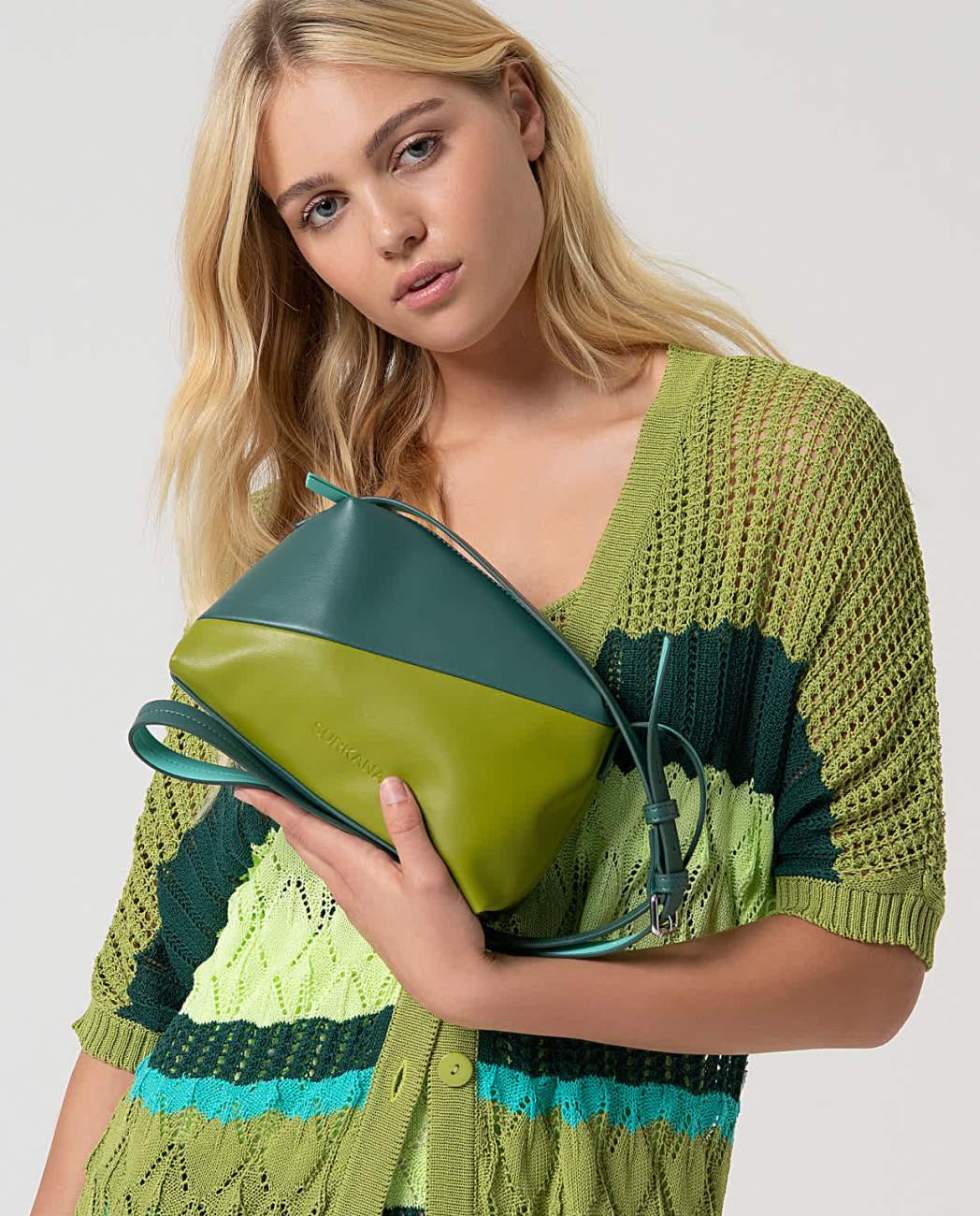 Bicolor shoulder bag green