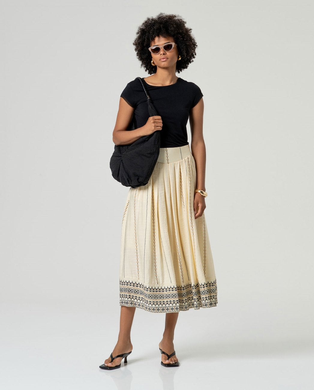Embroidered midi skirt Ecru