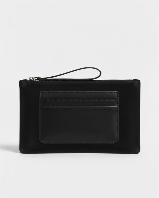 Suede flat purse Black