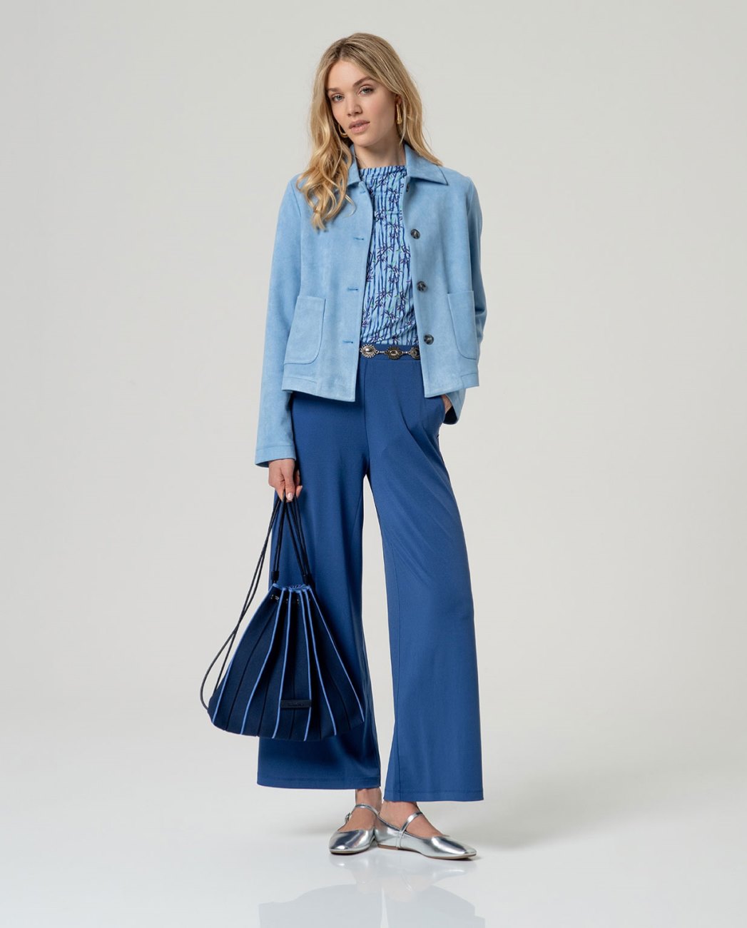 Elastic floral print top Blue