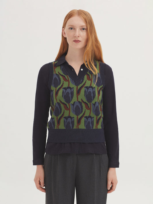 Knit jacquard "tulips print"vest