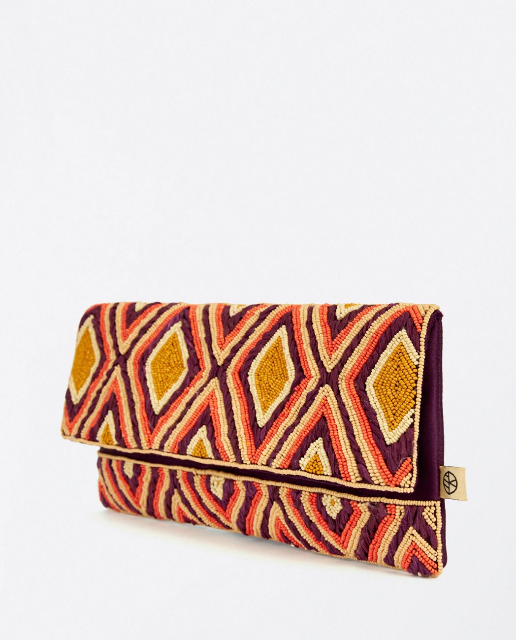 Beaded and raffia clutch