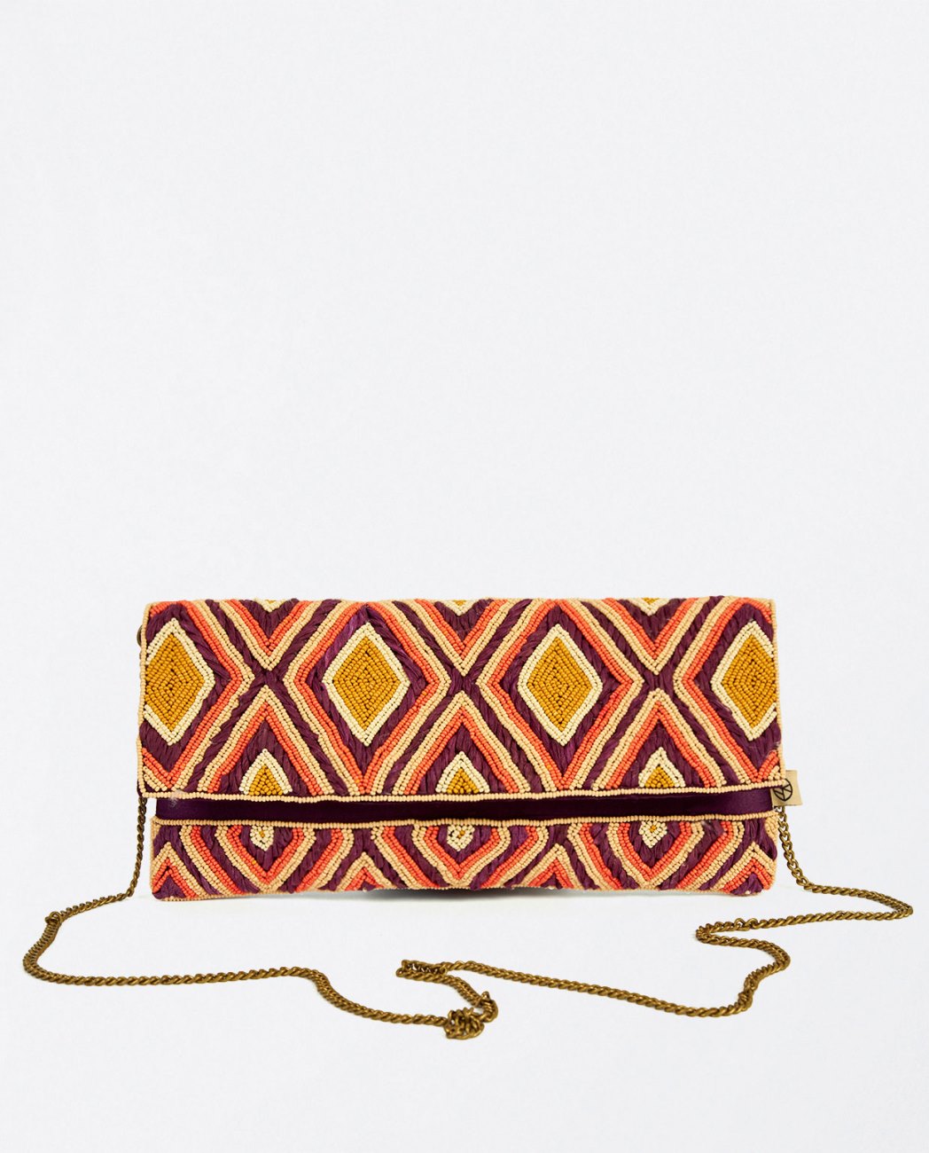 Beaded and raffia clutch