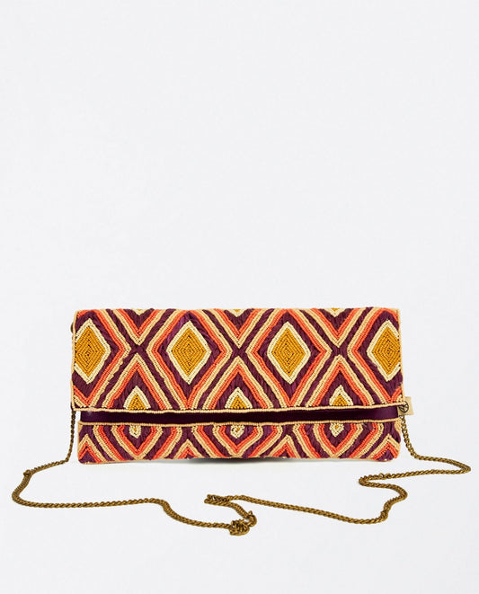 Beaded and raffia clutch