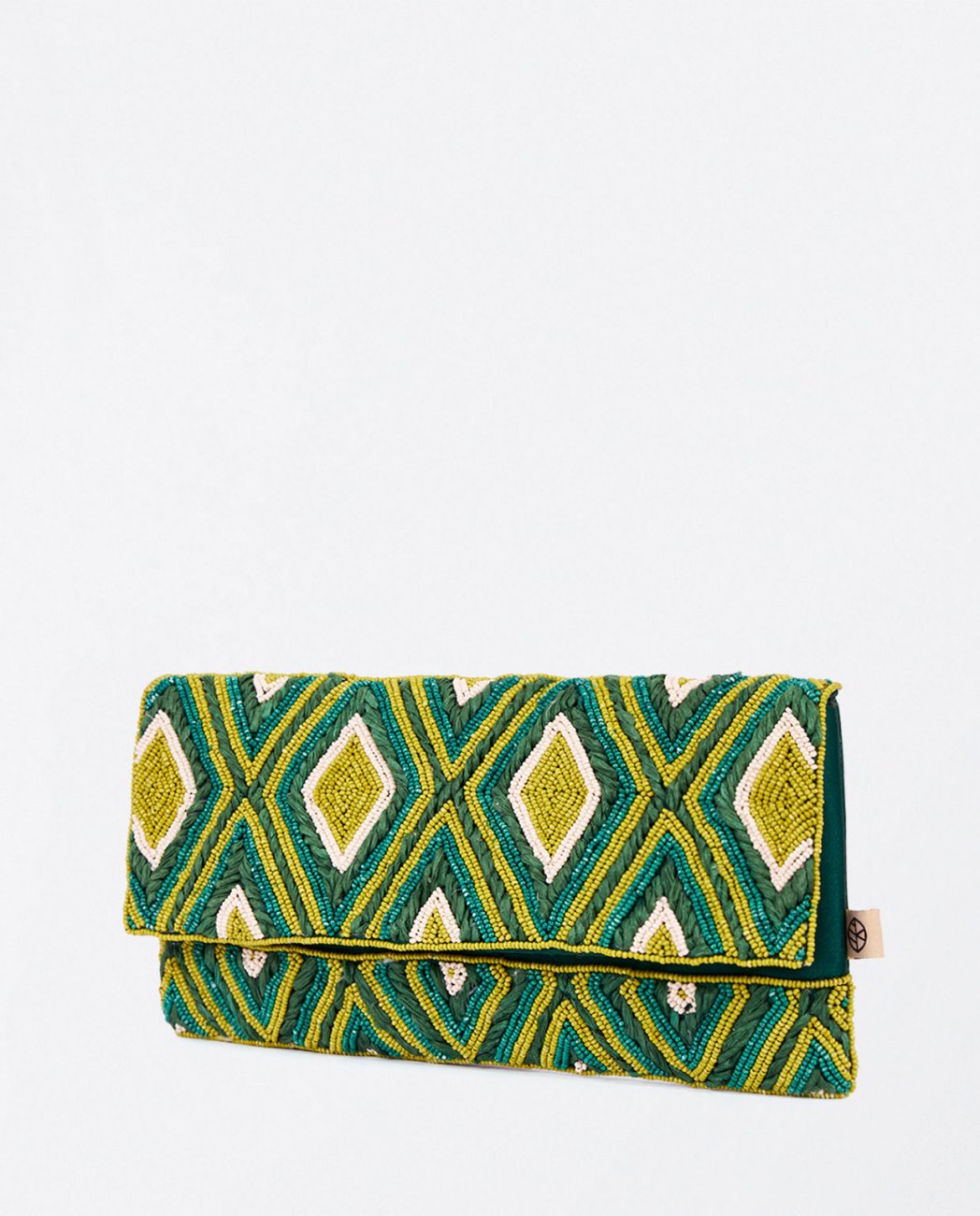 Beaded and raffia clutch