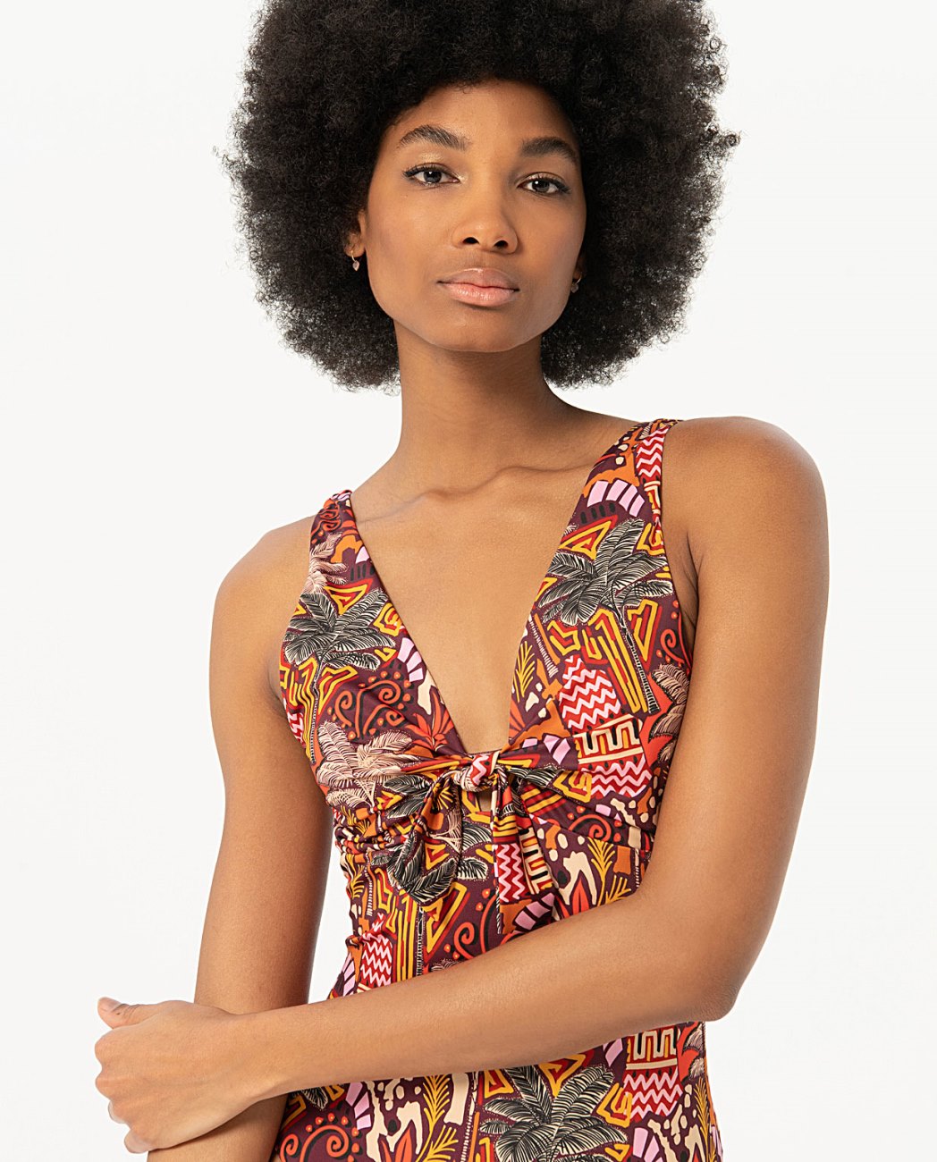 V-neck swimsuit with bow