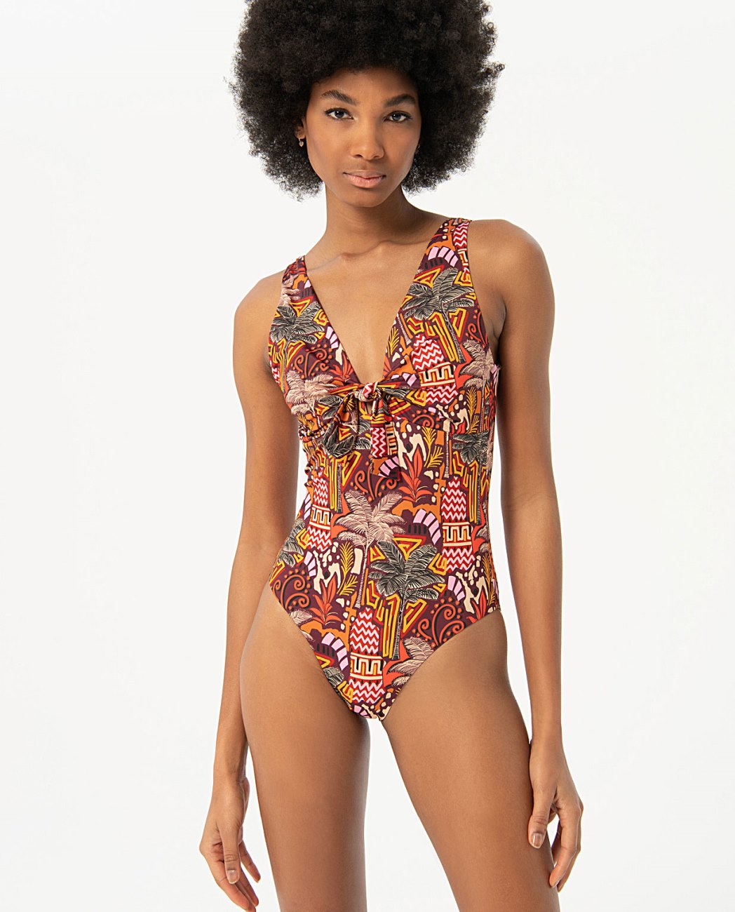 V-neck swimsuit with bow
