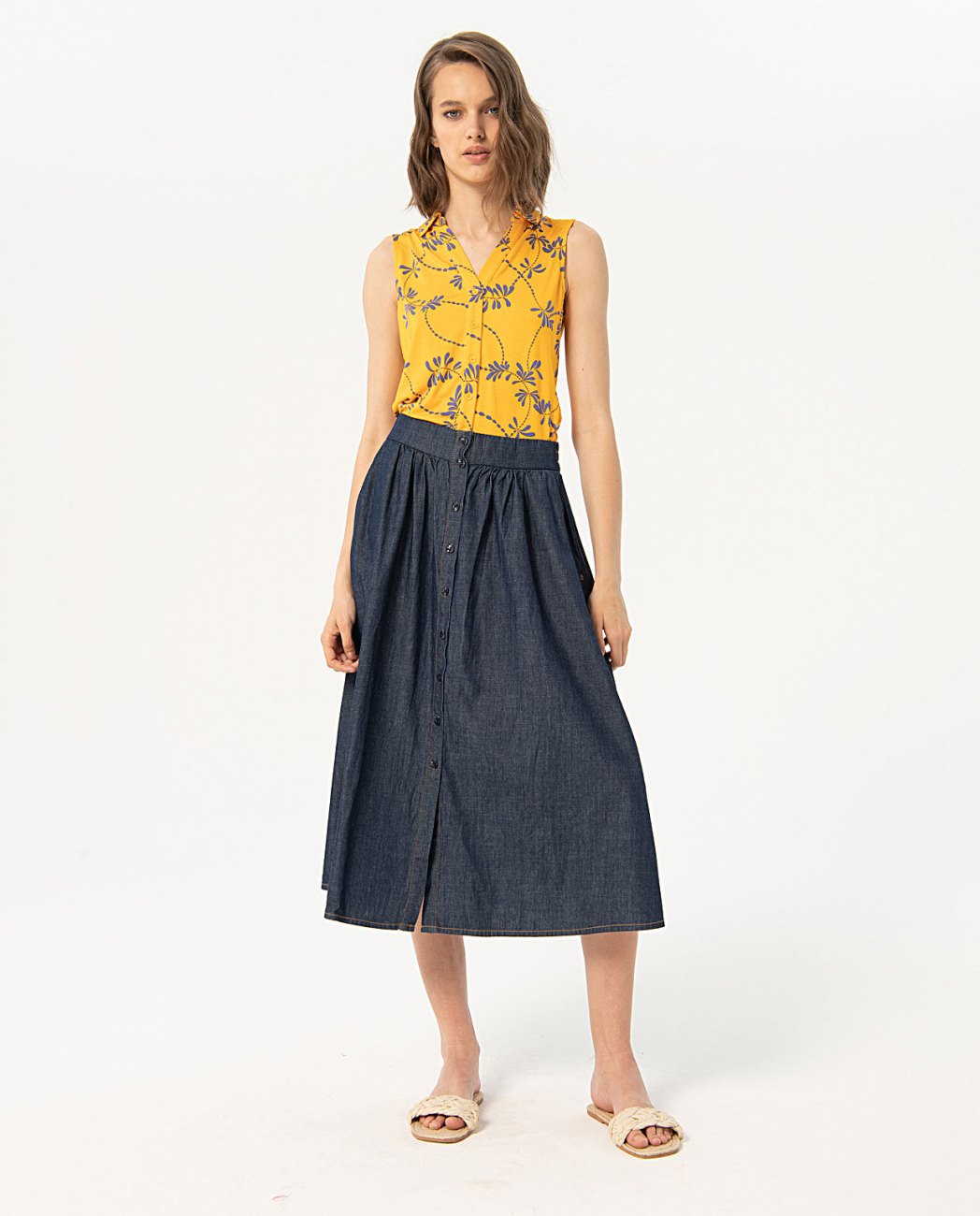 Denim midi skirt