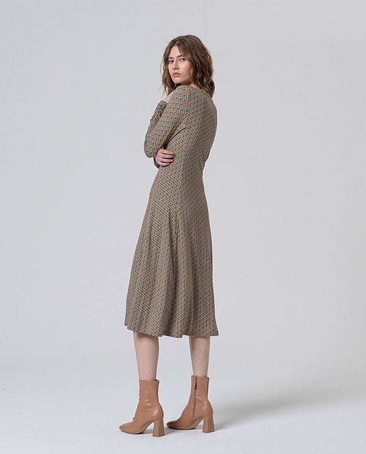Printed elastic blue dress