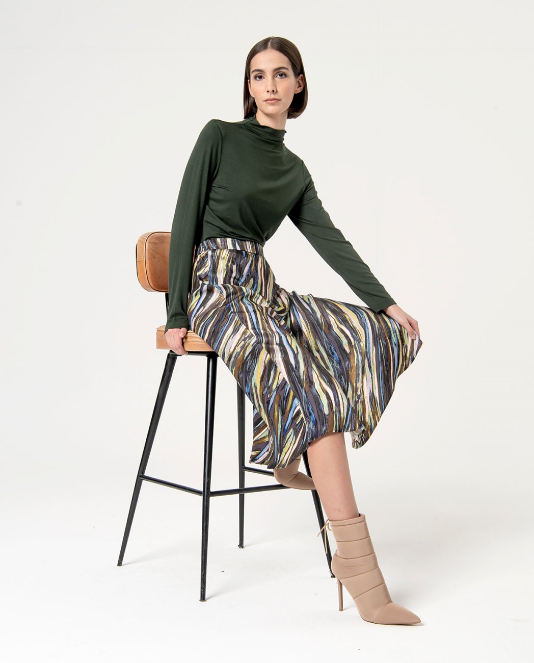 Midi flounced skirt