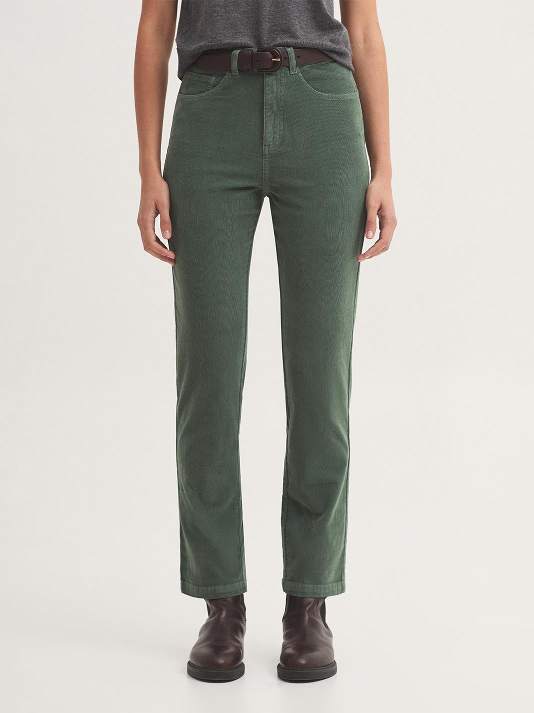 Five-pocket micro corduroy trousers smoke green