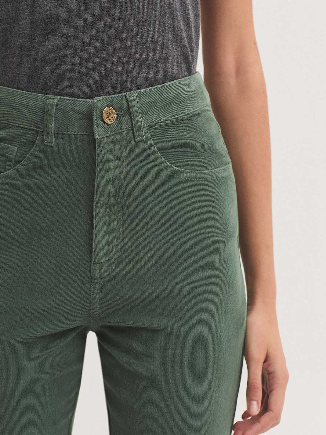 Five-pocket micro corduroy trousers smoke green