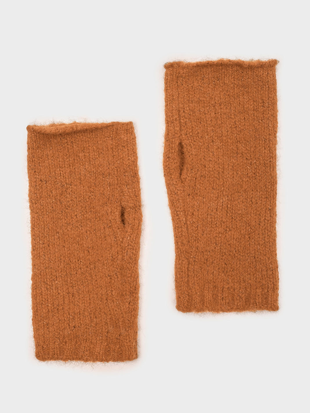 Plain light brown fingerless mittens