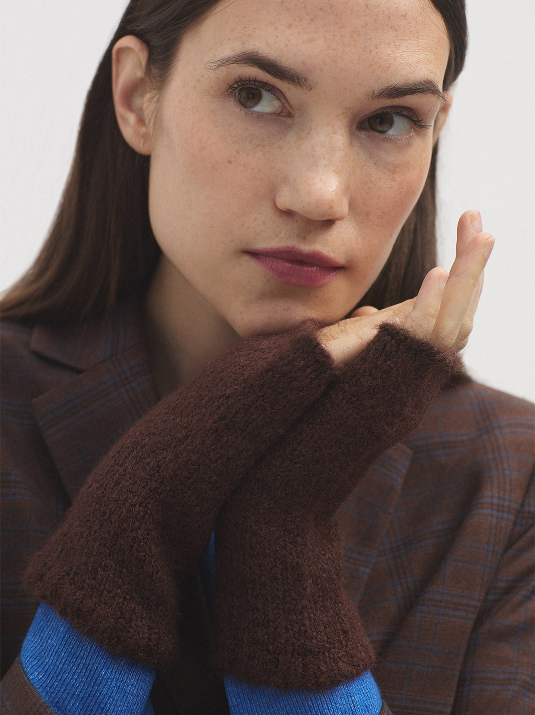 Plain brown fingerless mittens