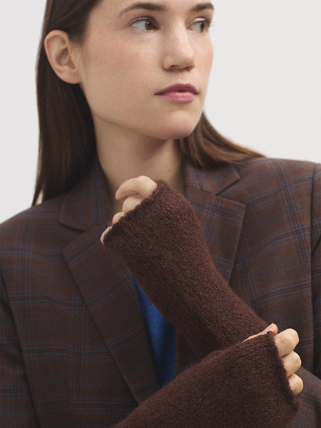 Plain brown fingerless mittens