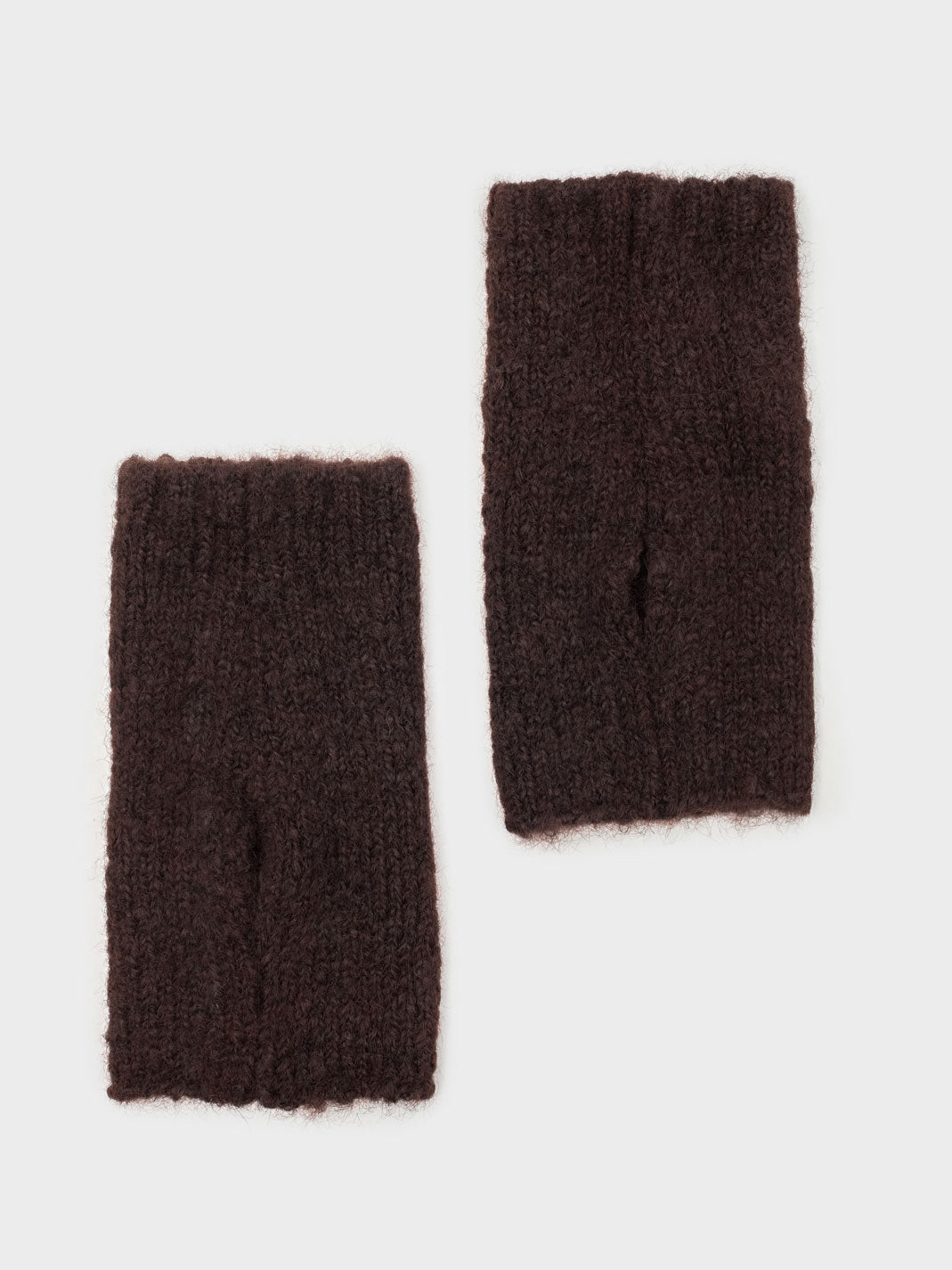 Plain brown fingerless mittens