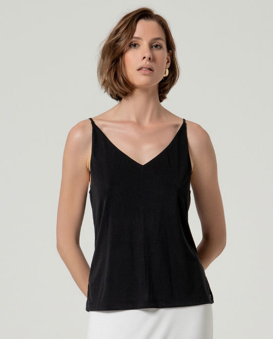Black V-neck strap modal top.