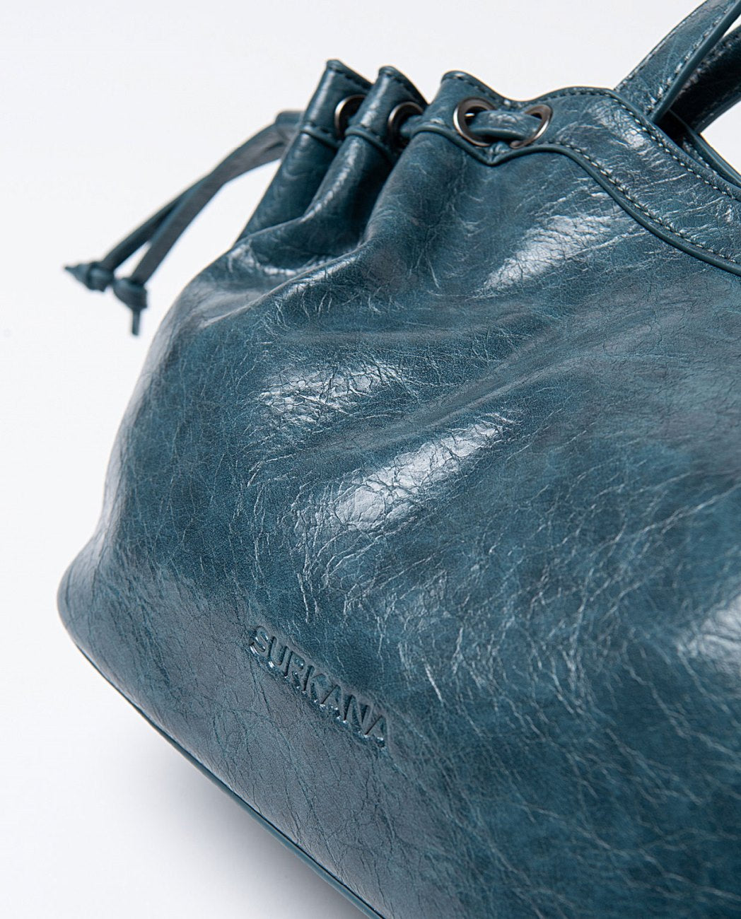Crackled leather effect bag Steel  Blue