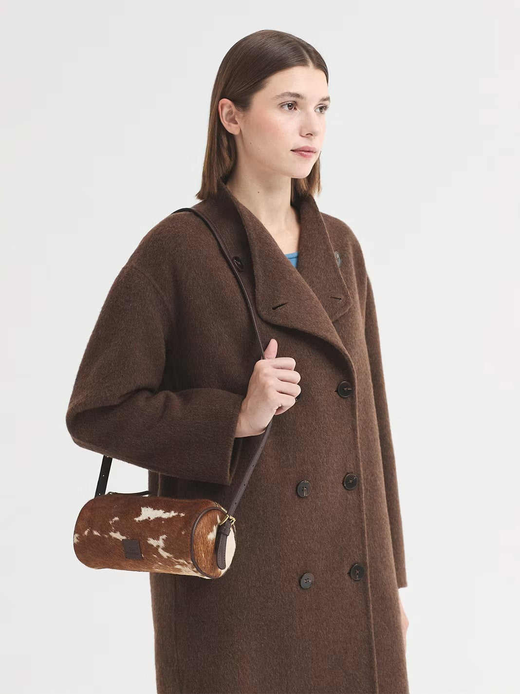 Leather baguette animal print bag Brown