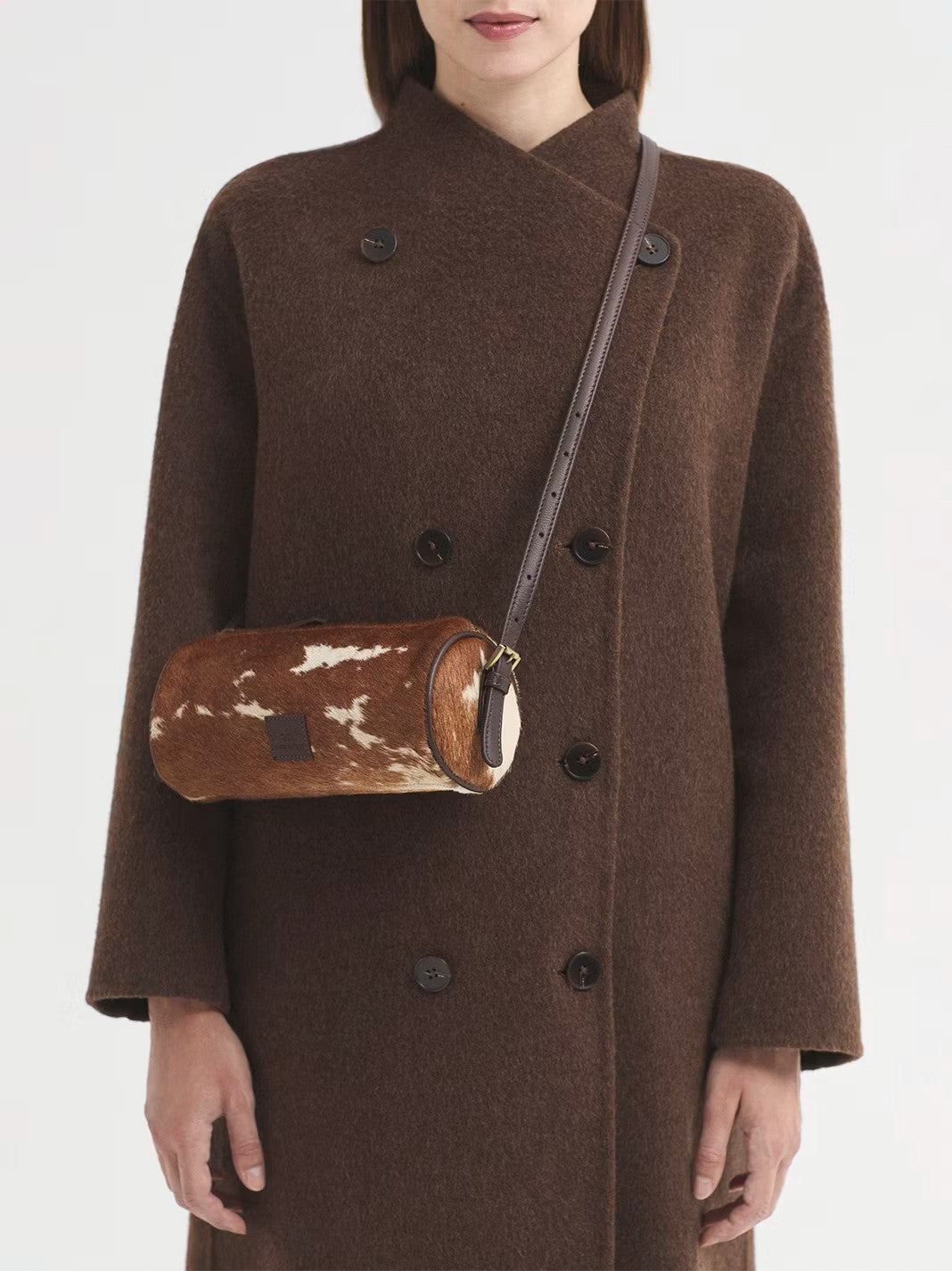 Leather baguette animal print bag Brown