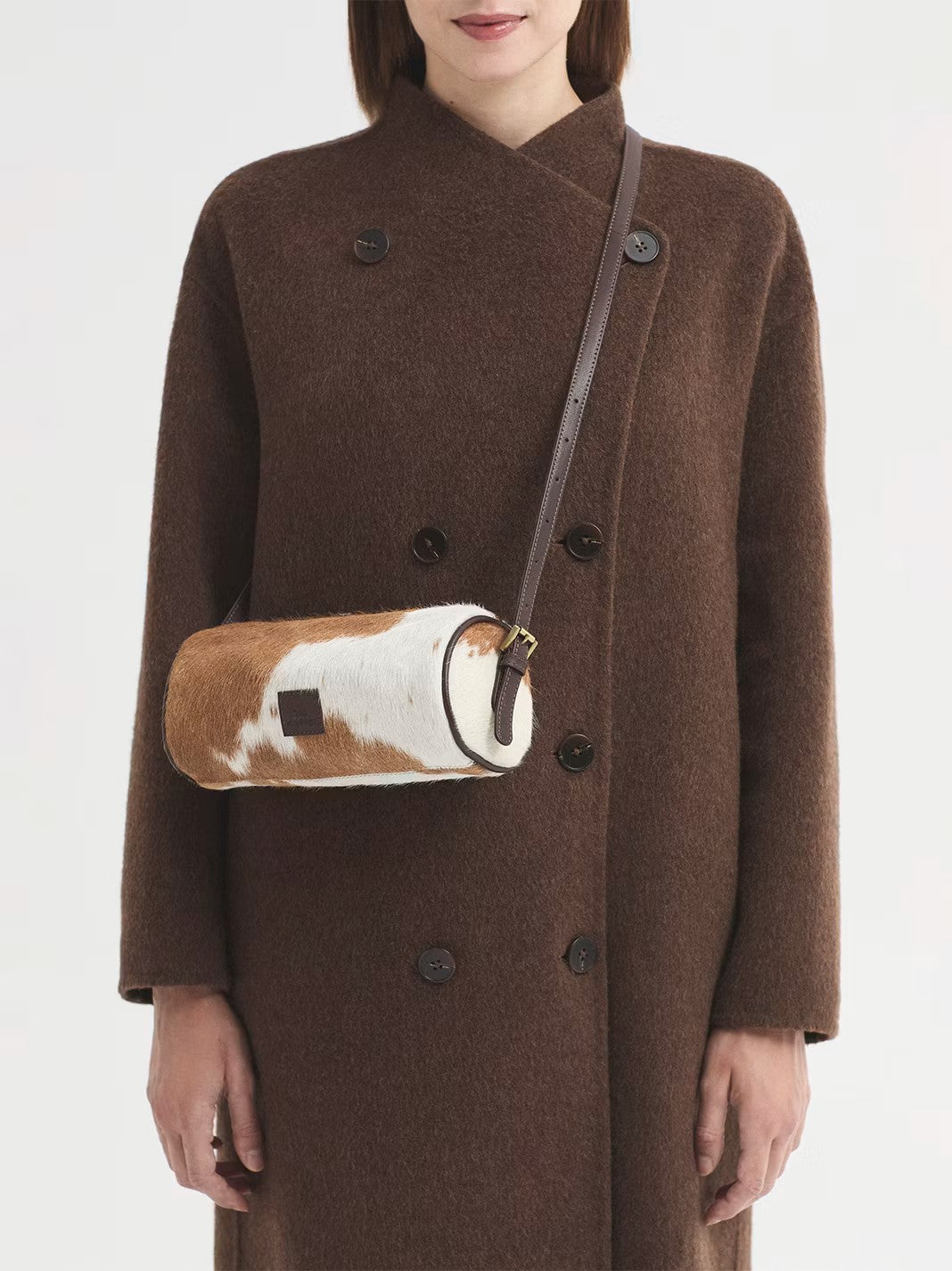 Leather baguette animal print bag Brown