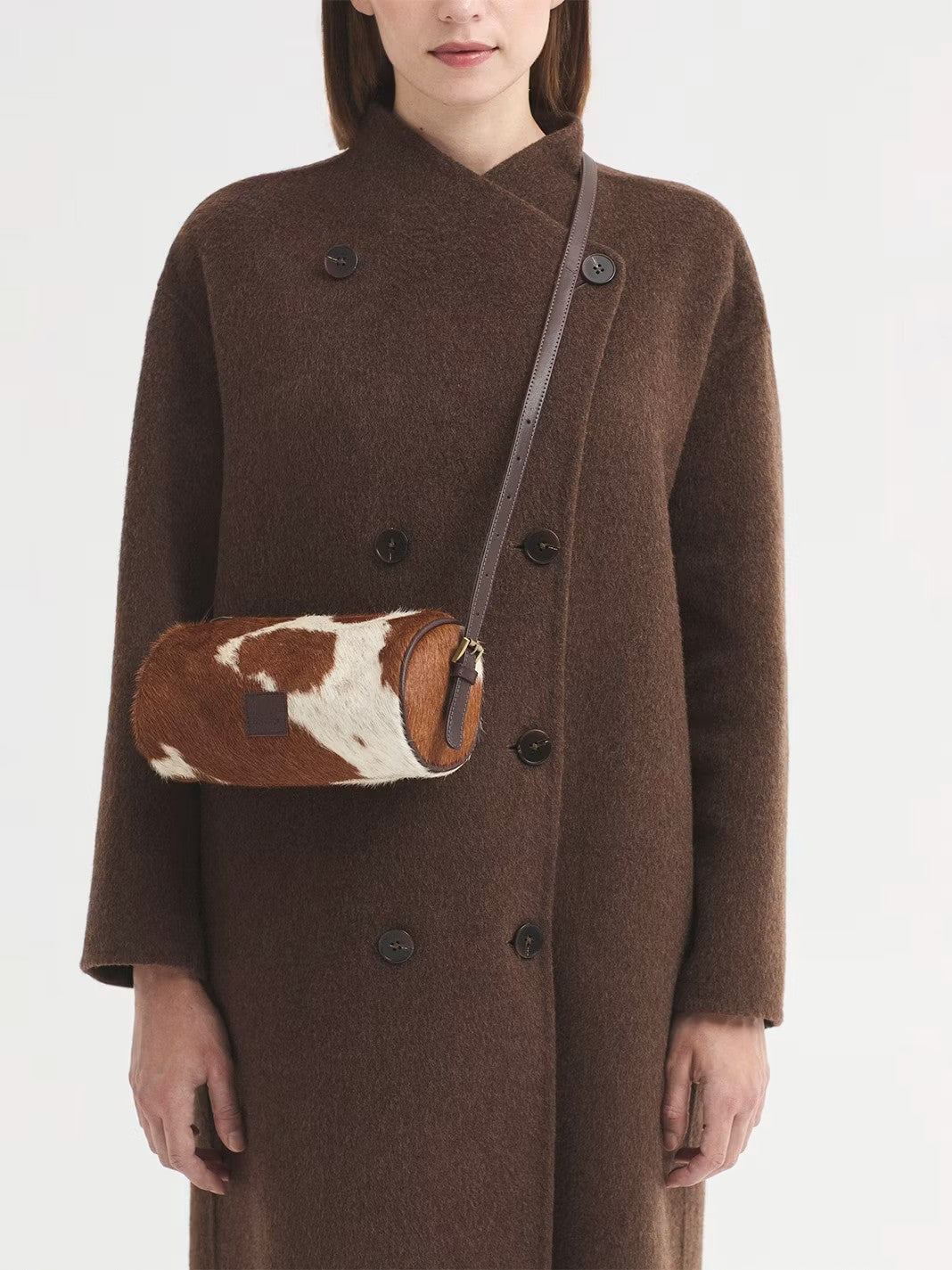 Leather baguette animal print bag Brown