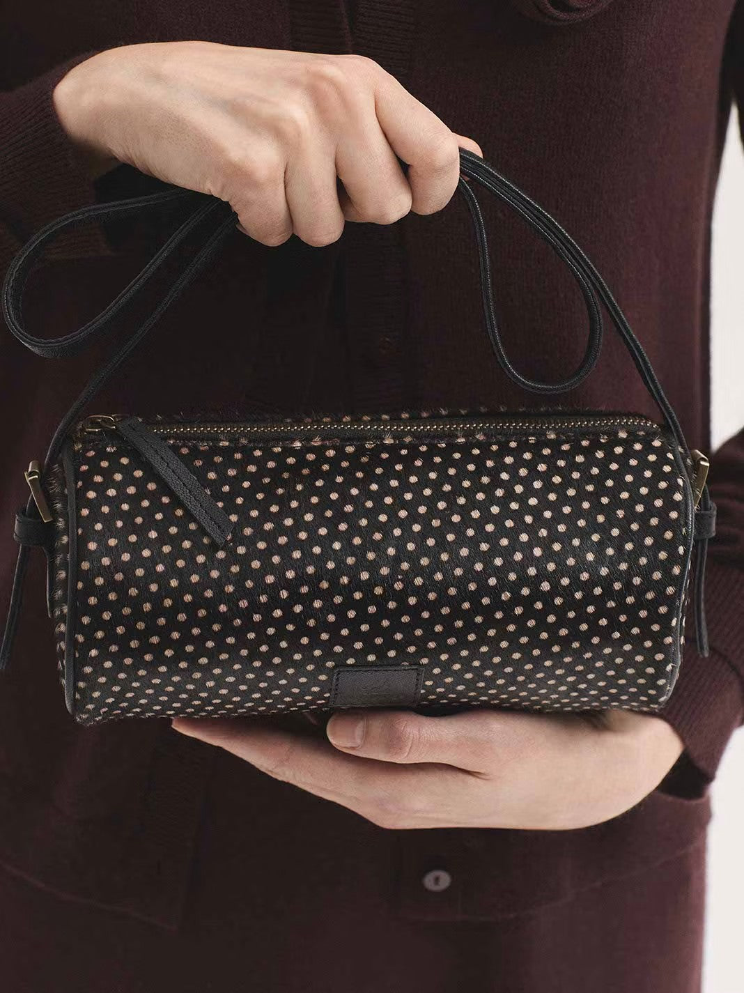Baguette bag polka dots Black