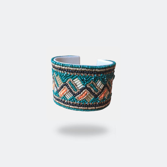 Cuff beads bracelet Dark Green