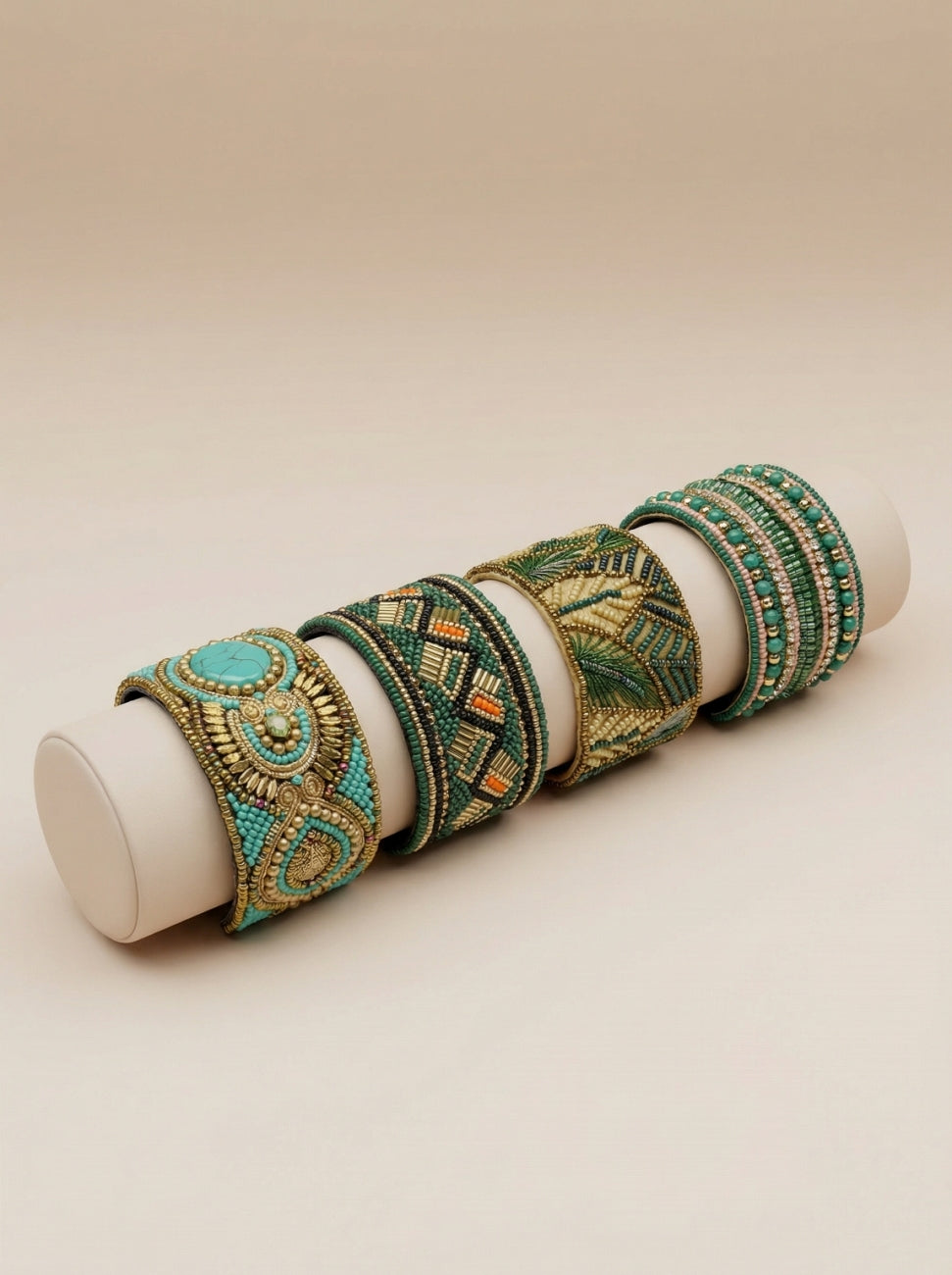 Cuff beads bracelet Dark Green