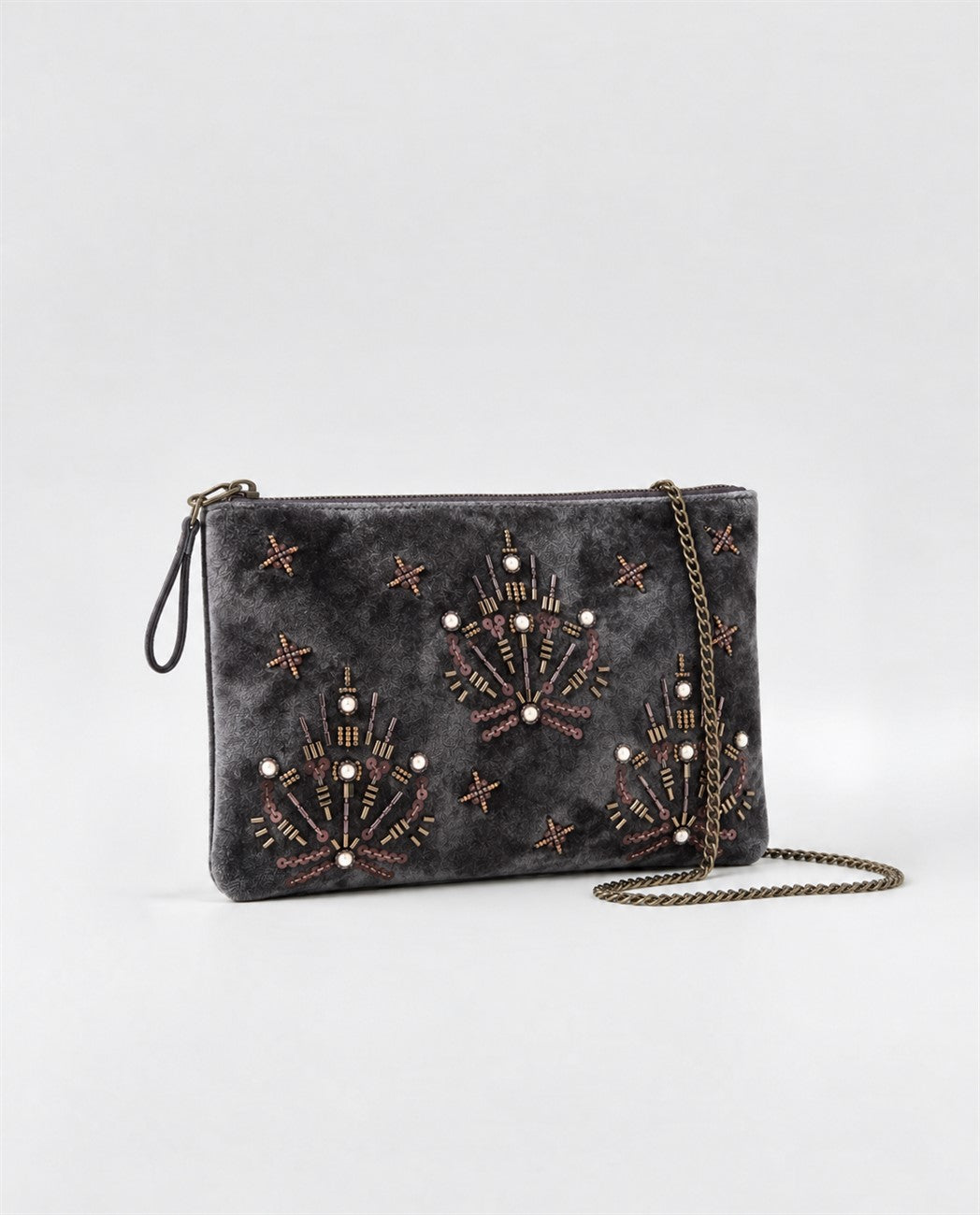 Beaded clutch Brown