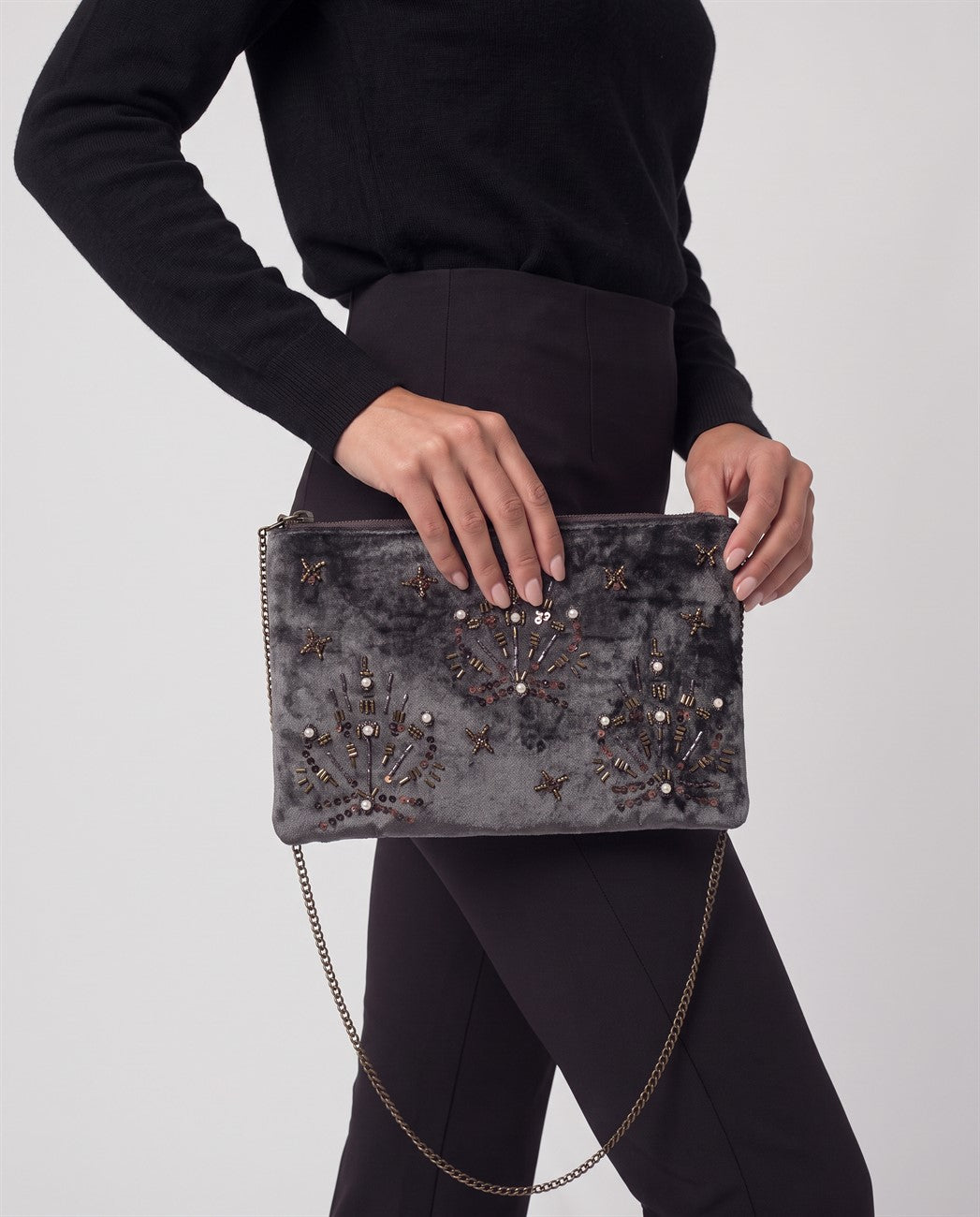 Beaded clutch Brown