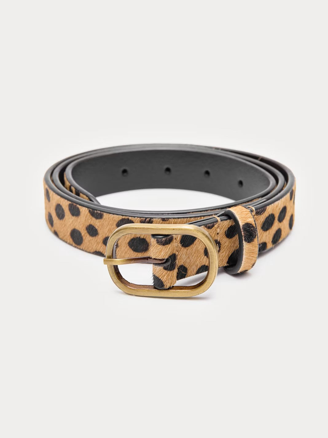 Pony hair belt camel and brown with animal print and metal buckle, 2.5 X 110 cm