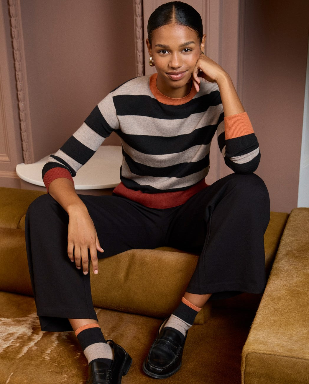 Straight pants with waistband detailing Black