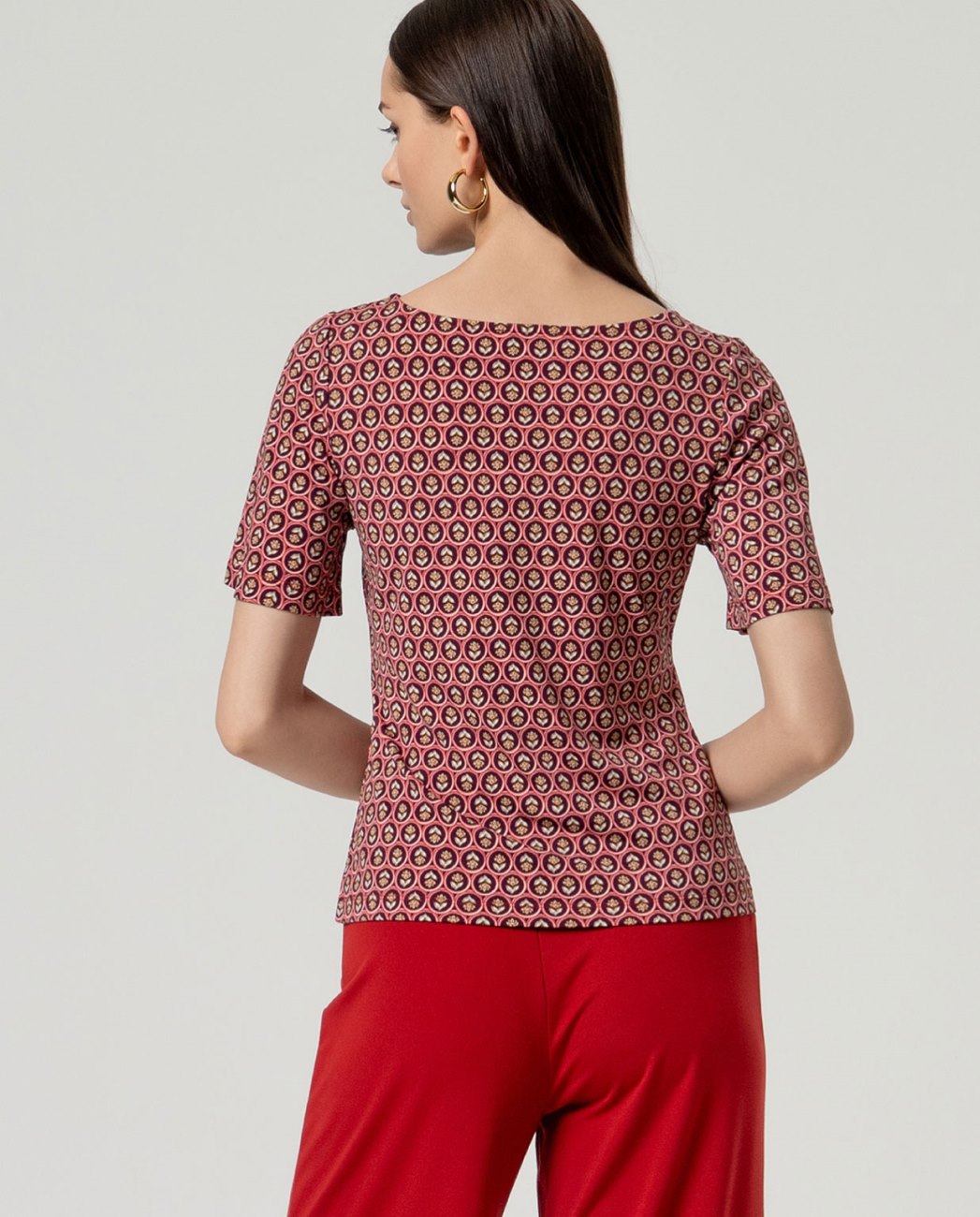 Boat neck printed top Coral