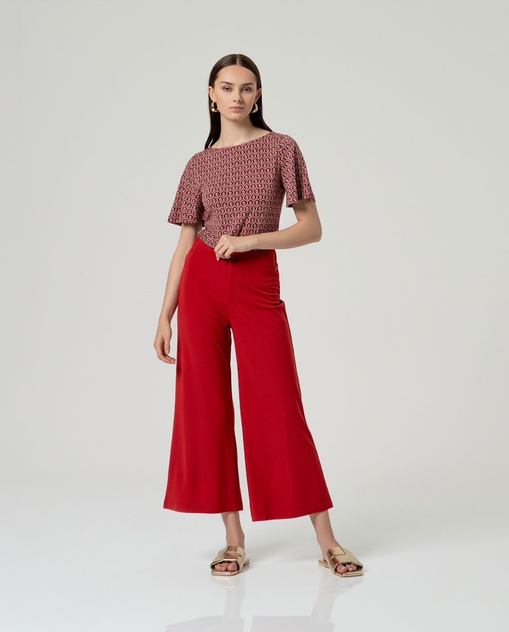 Boat neck printed top Coral