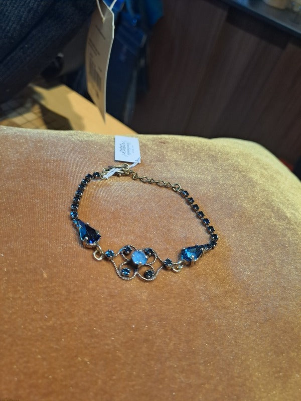 Bracelet flower with strass blue