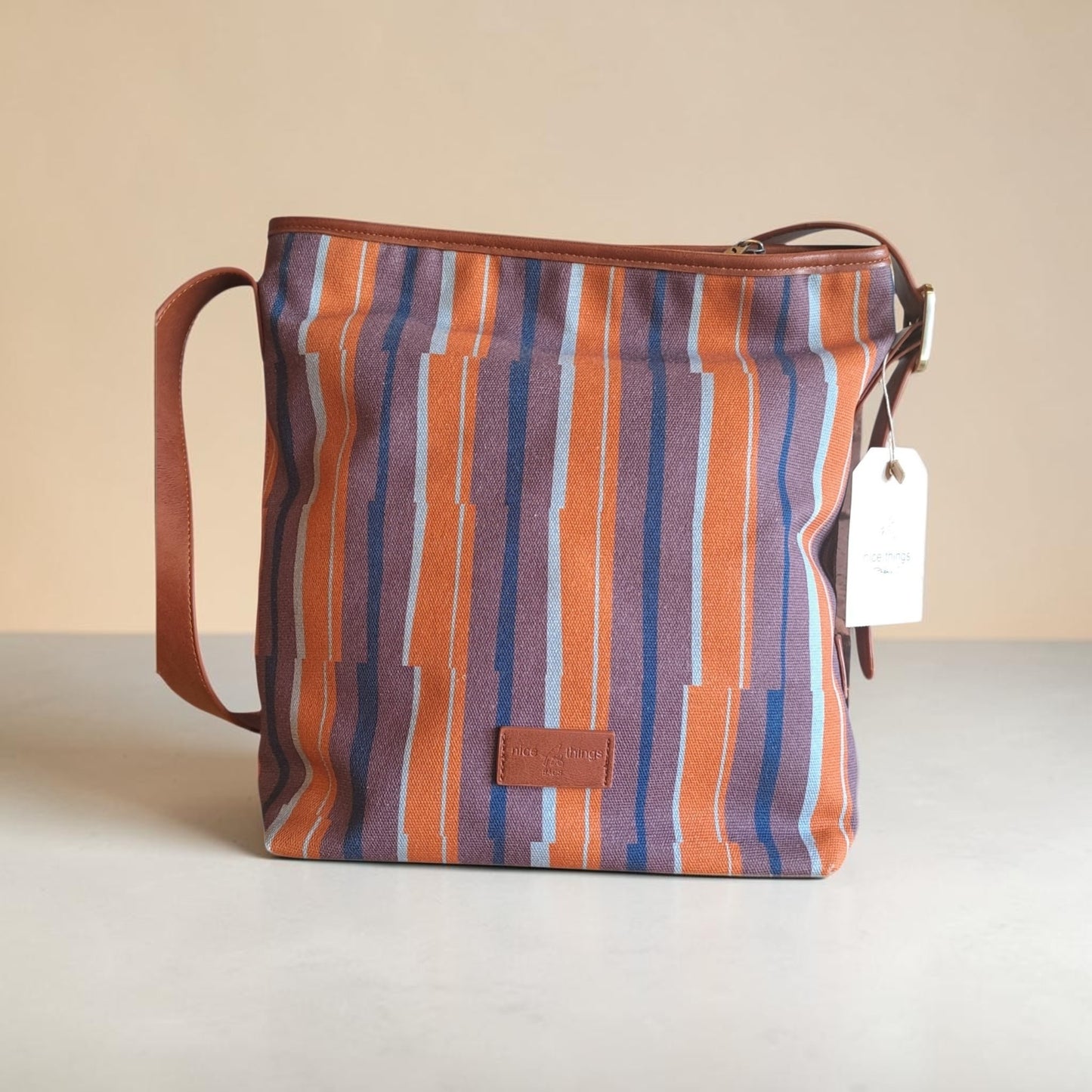 Canvas stripe print tote bag Orange
