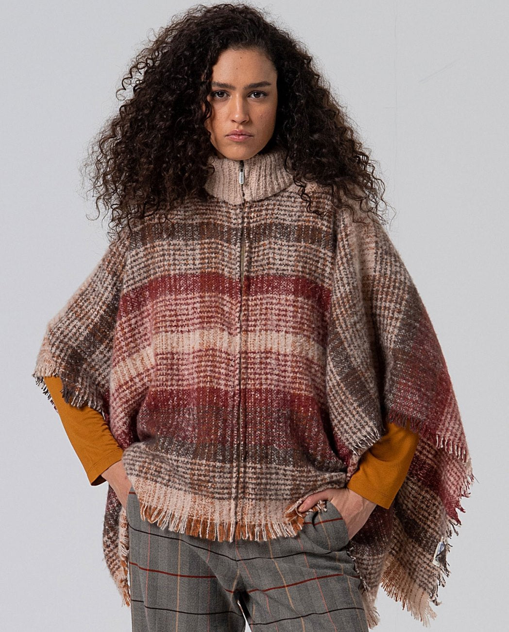 Plaid poncho Brown