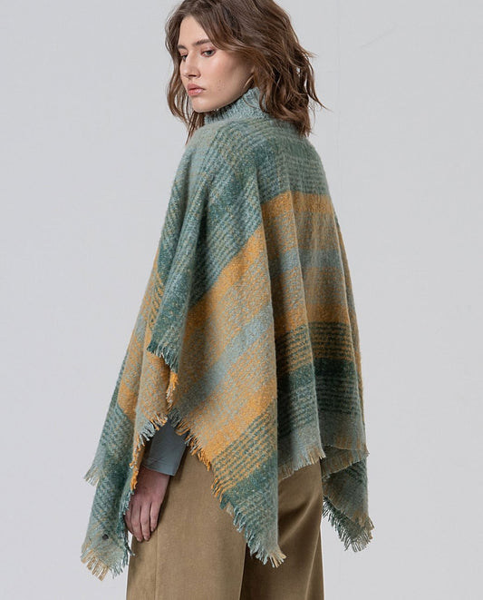 Plaid poncho Light Blue