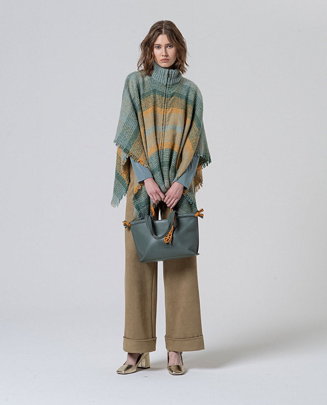 Plaid poncho Light Blue