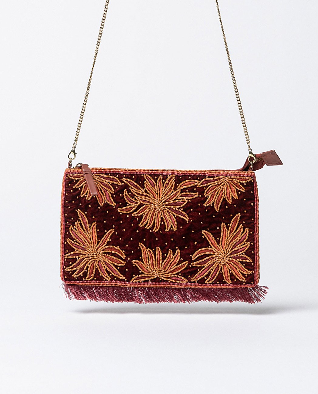 Hand-embroidered clutch Chestnut