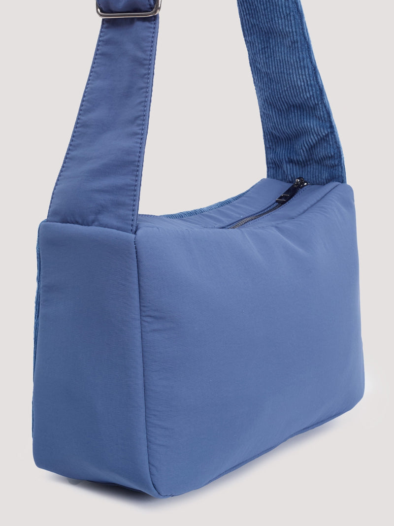 Corduroy and nylon crossbody bag Cobalt Blue
