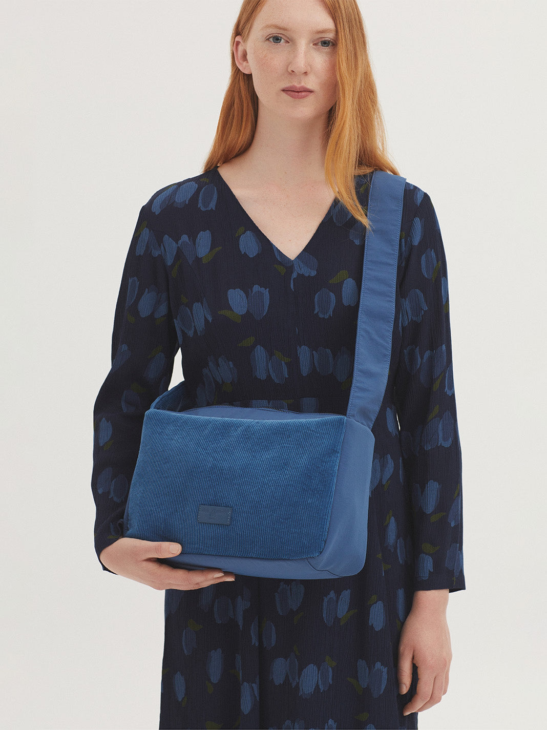 Corduroy and nylon crossbody bag Cobalt Blue
