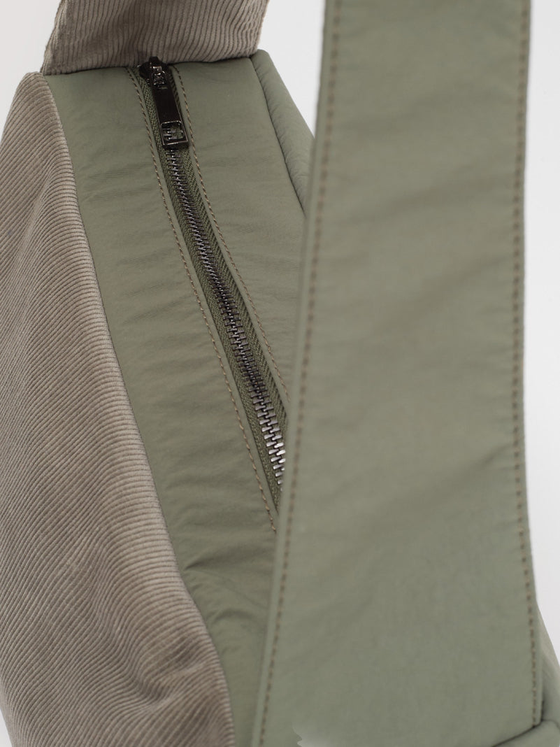 Corduroy and nylon crossbody bag Smoke Green