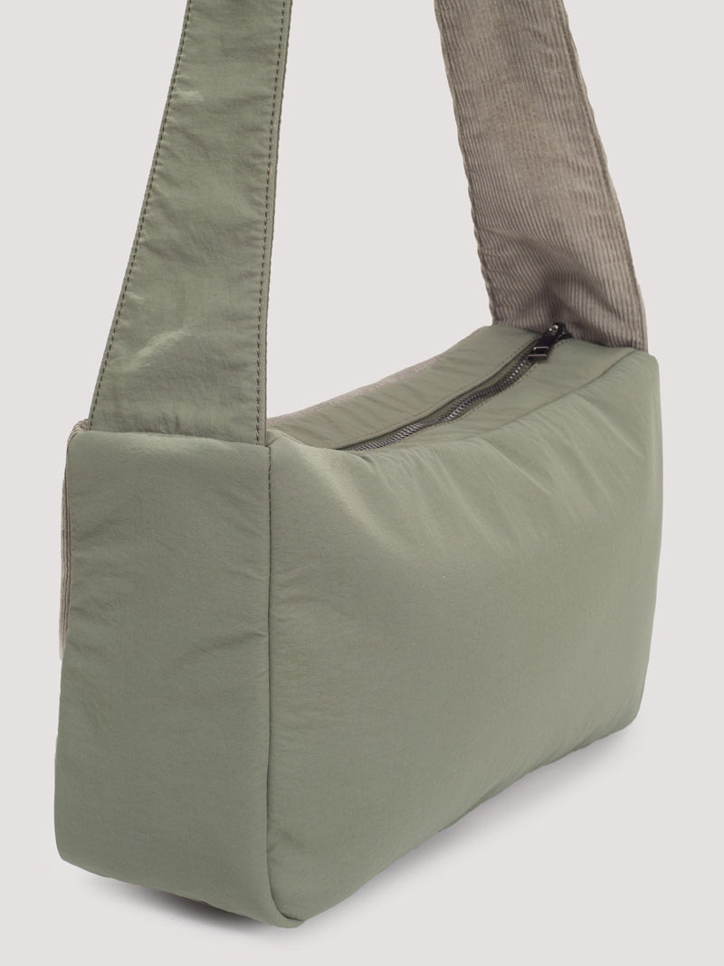 Corduroy and nylon crossbody bag Smoke Green