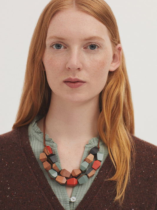 Double wood and resin necklace