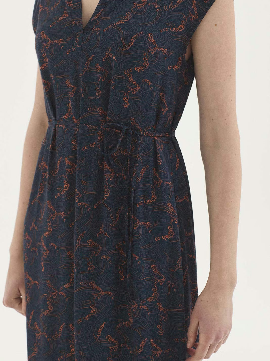 Aegean Sea print midi dress Navy