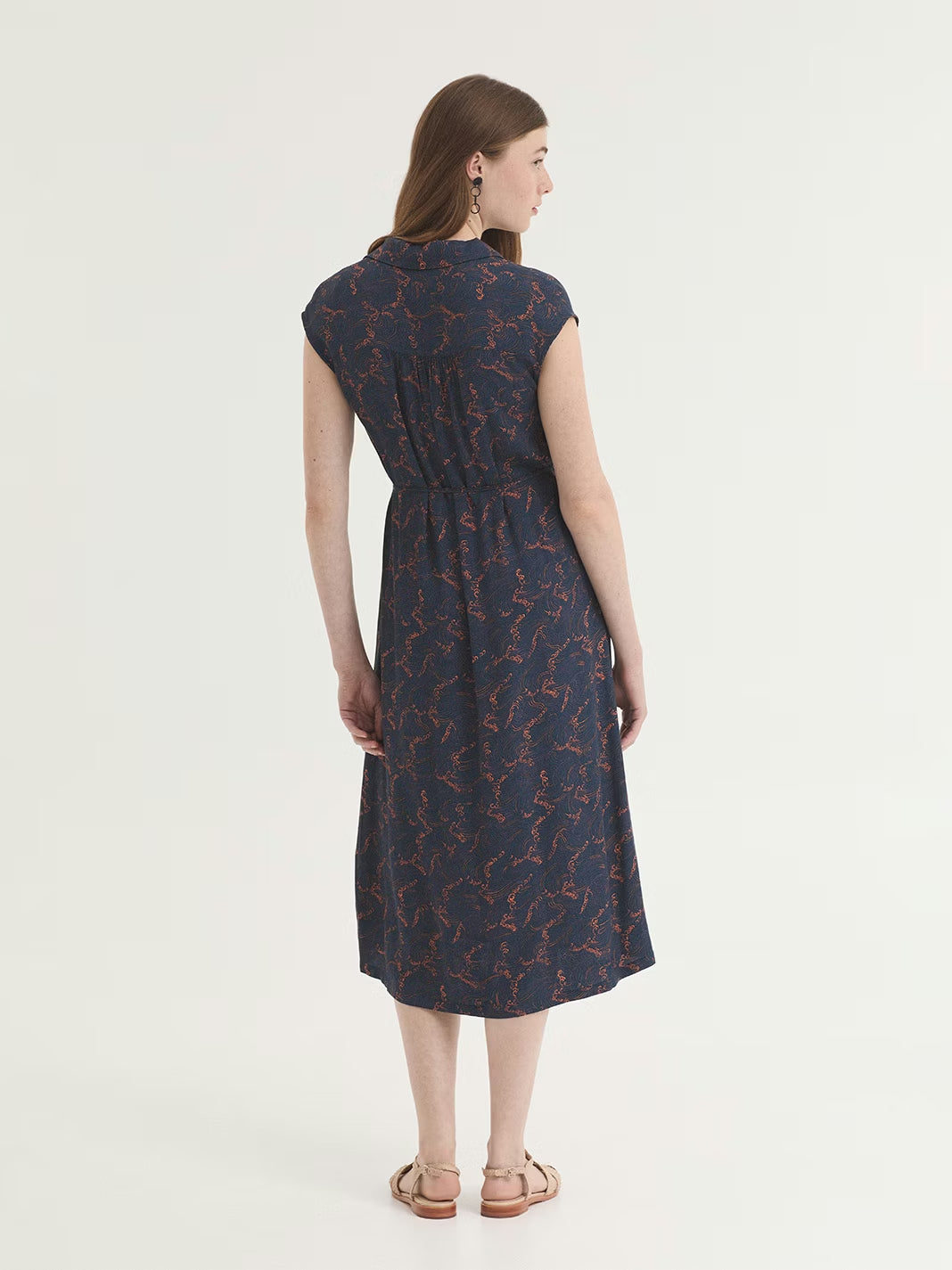 Aegean Sea print midi dress Navy