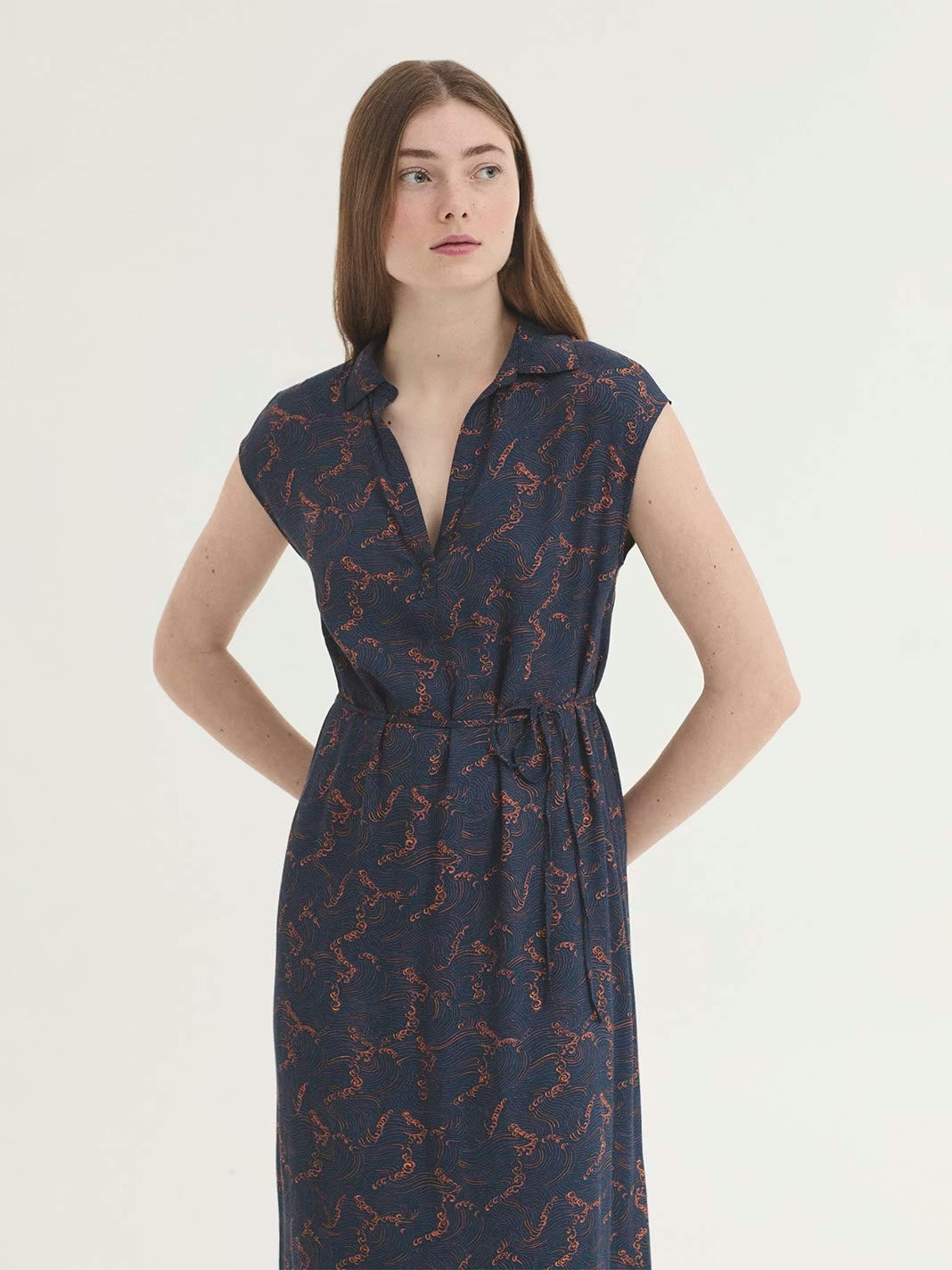 Aegean Sea print midi dress Navy